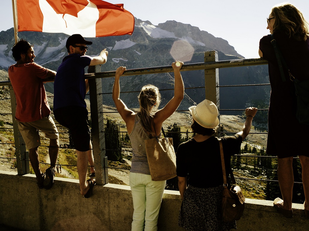 Group of people looking at the mountains