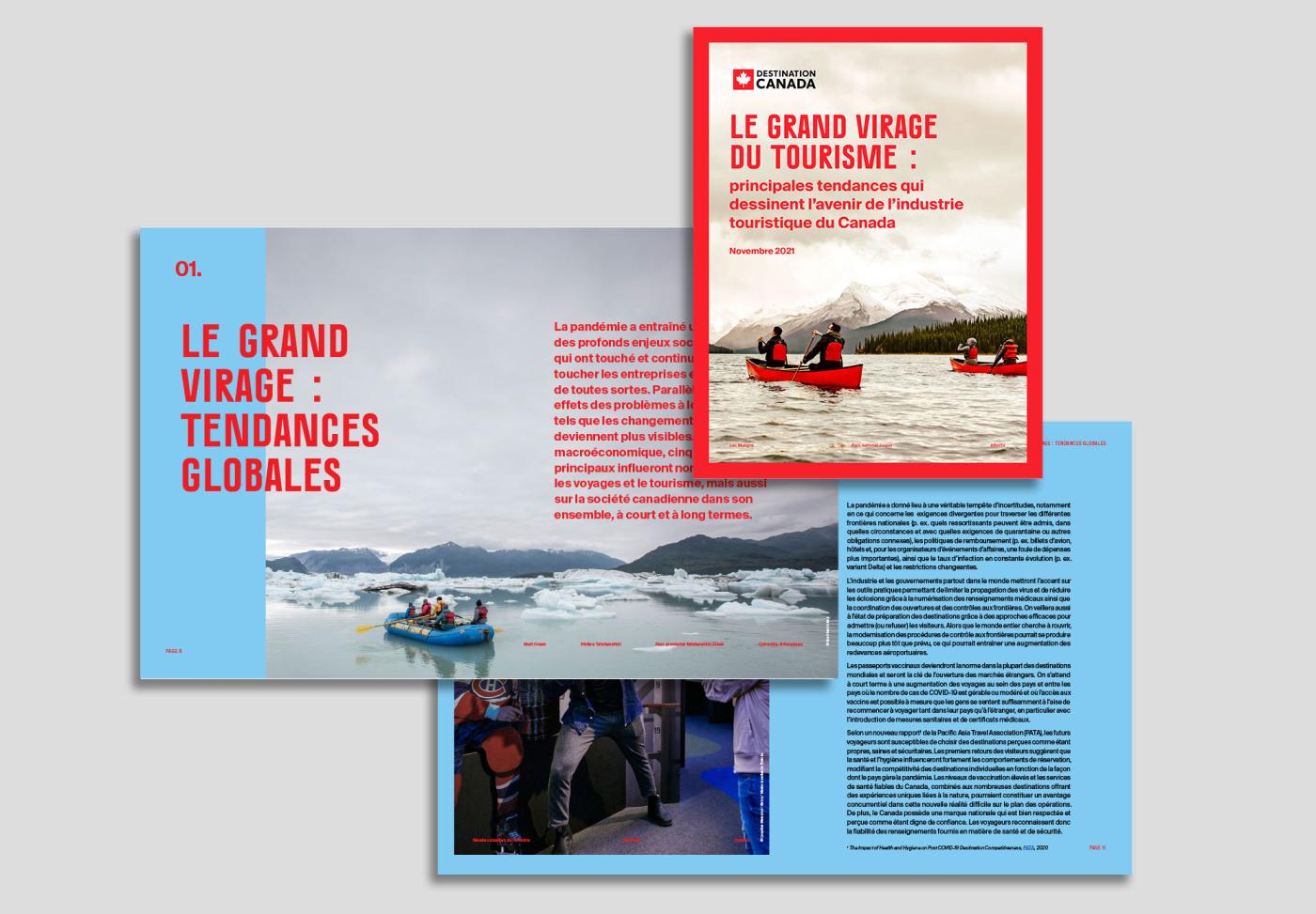 Cover and inside page spread of the Tourism's Big Shift report in French