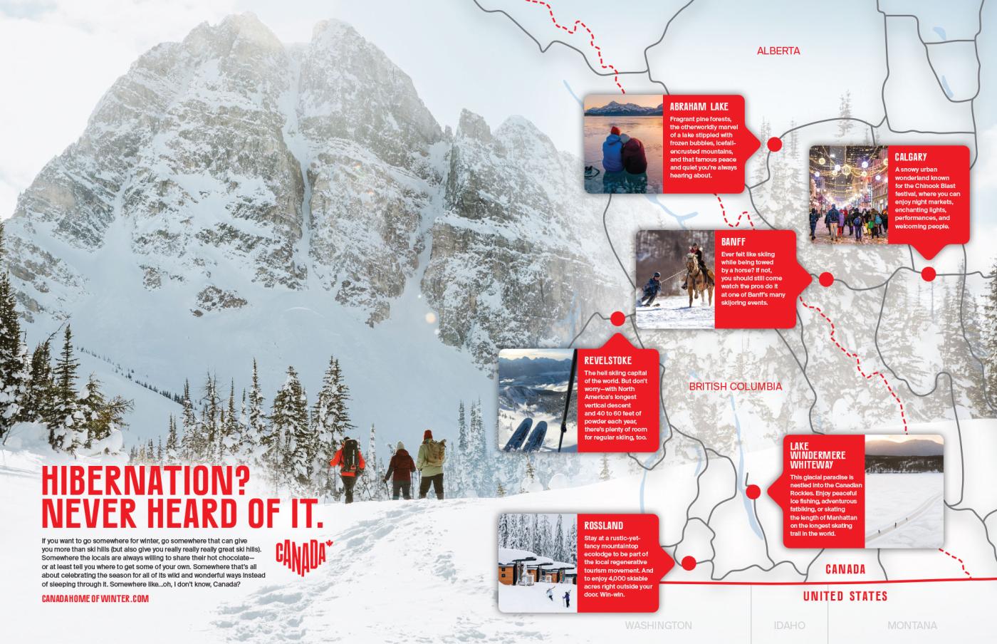 A double page 'Journeys' ad for winter travel