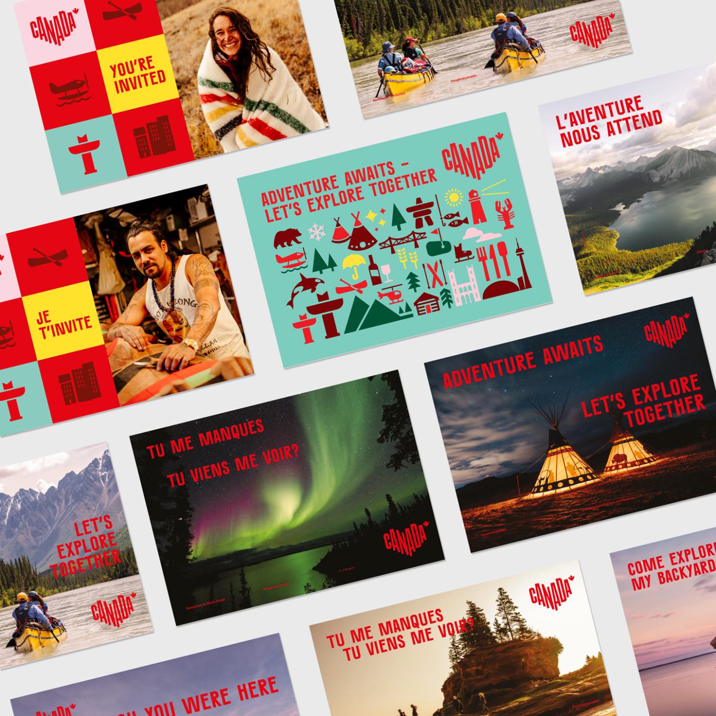Various postcards in English and French using the Canada branding